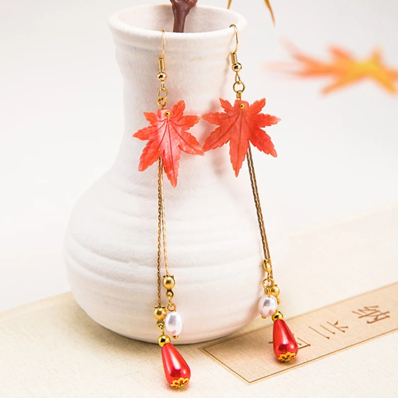 Игра Genshin Impact Kaedehara Kazuha серьги для косплея подвеска в виде кленового листа зажим