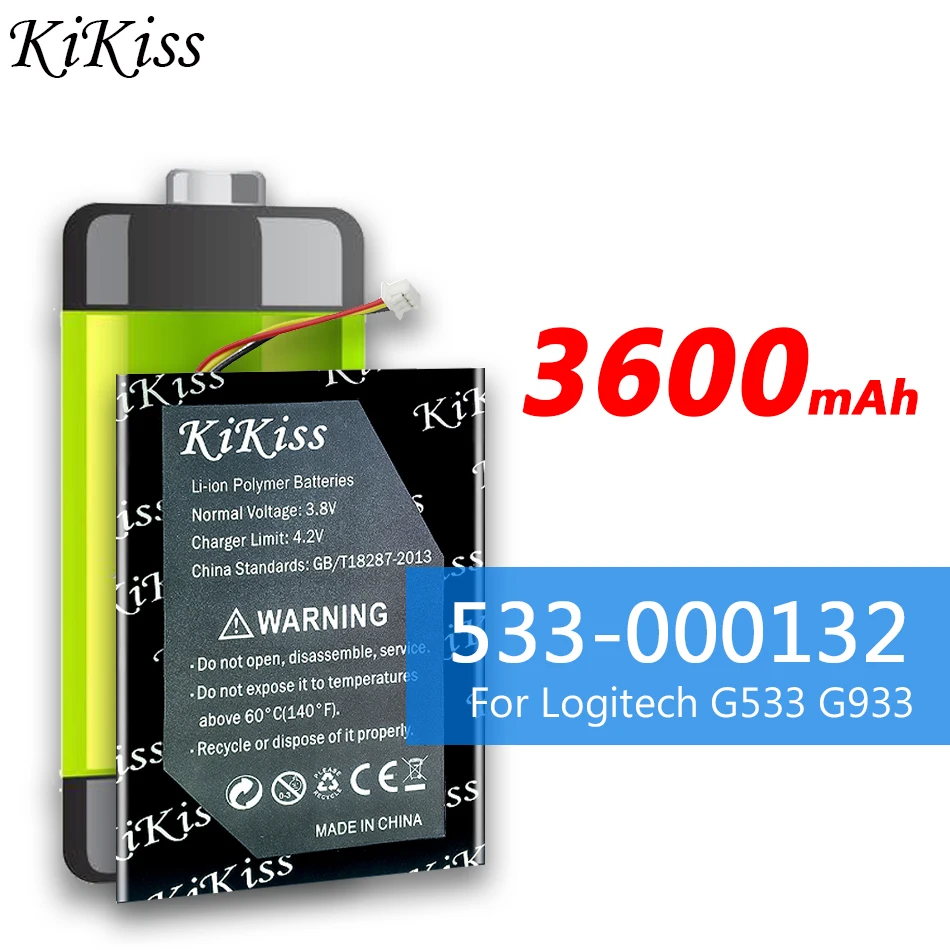 

KiKiss High Capacity 3600mAh 533-000132 Battery for Logitech G533 G933 High Capacity Batteries Batterie Bateria + Gift Tools