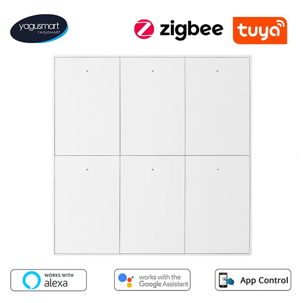 Умный выключатель Yagusmart Zigbee Tuya, 6 групп, 4 х4 кнопки, настенный выключатель, нулевое управление, Alexa Google Home