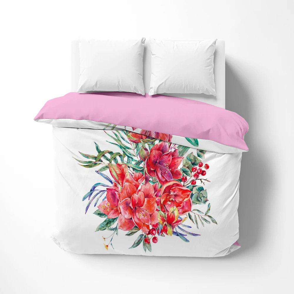 

1Pc Luxury Duvet cover Quilt Cover Blanket/Comfortable Case Bedding 140x200 150x200 135x200 Customized size White Flowers red