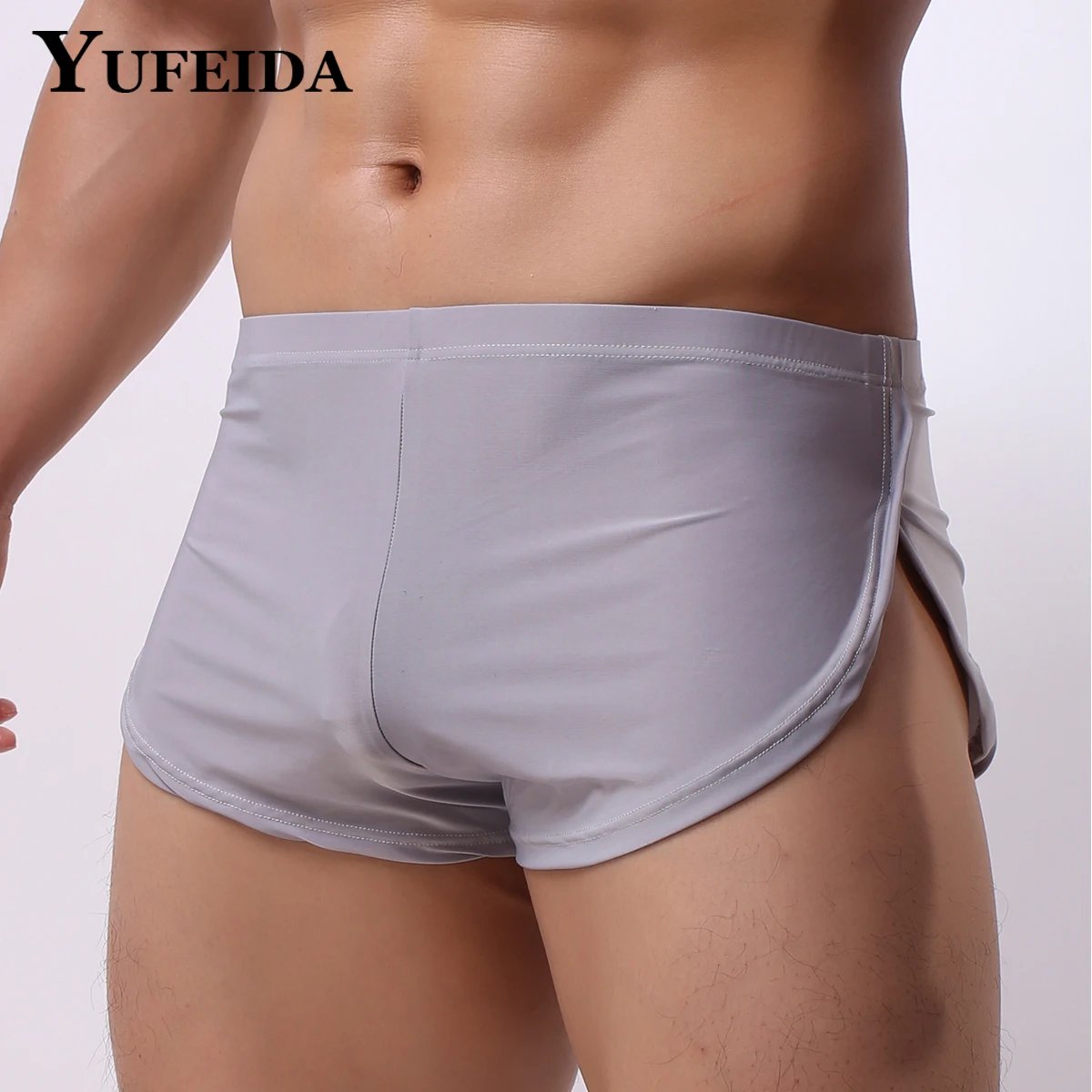 

YUFEIDA Men's Comfortable Silk Sleepwear Loose Men Boxershorts Pajamas Side Split Underwear Shorts Panties Underpant Trunk Homme