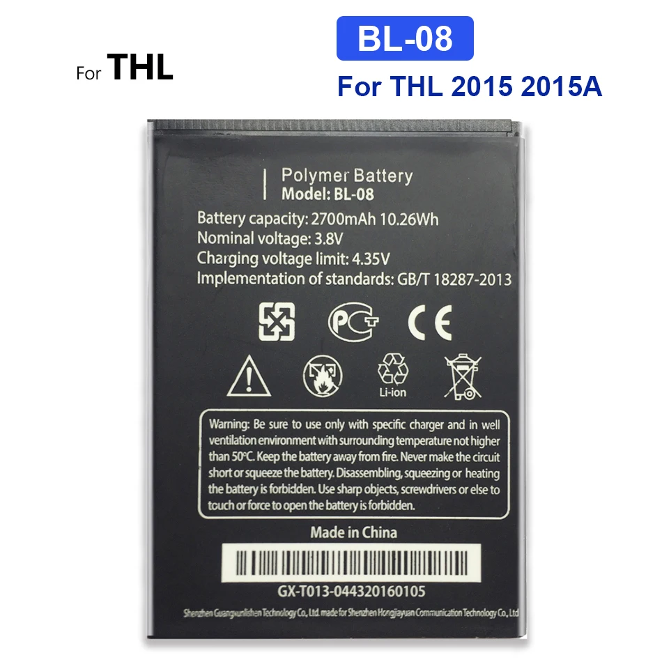 

BL-08 Mobile Phone Battery For THL 2015 2015A BL-08 BL08 BL 08 Real 2700mAh Replacement Battery