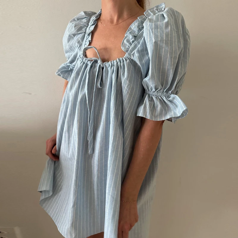 Женское мини-платье Y2K с короткими рукавами-фонариками винтажное боди квадратным