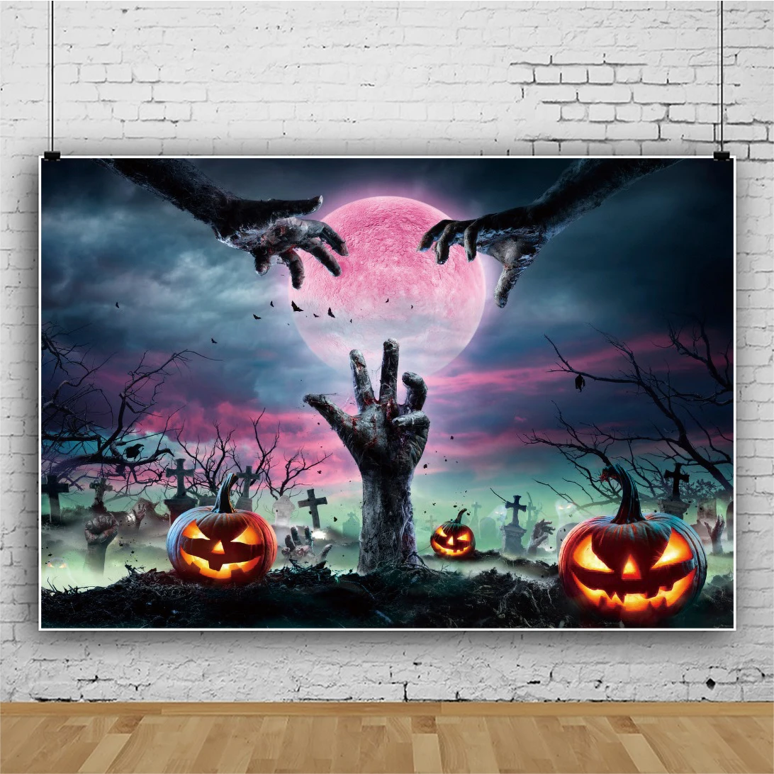 

ZHISUXI Halloween Backdrop Pumpkin Castle Forest Moon Tombstone Skeleton Photography Background Photo Studio Props SZLY-4610