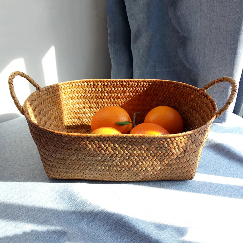 

Basket Woven Wicker Storage Bread Fruit Serving Baskets Food Tray Bowl Rattan Toy Willow Rustic Box Bins Organizer Kitchen Oval