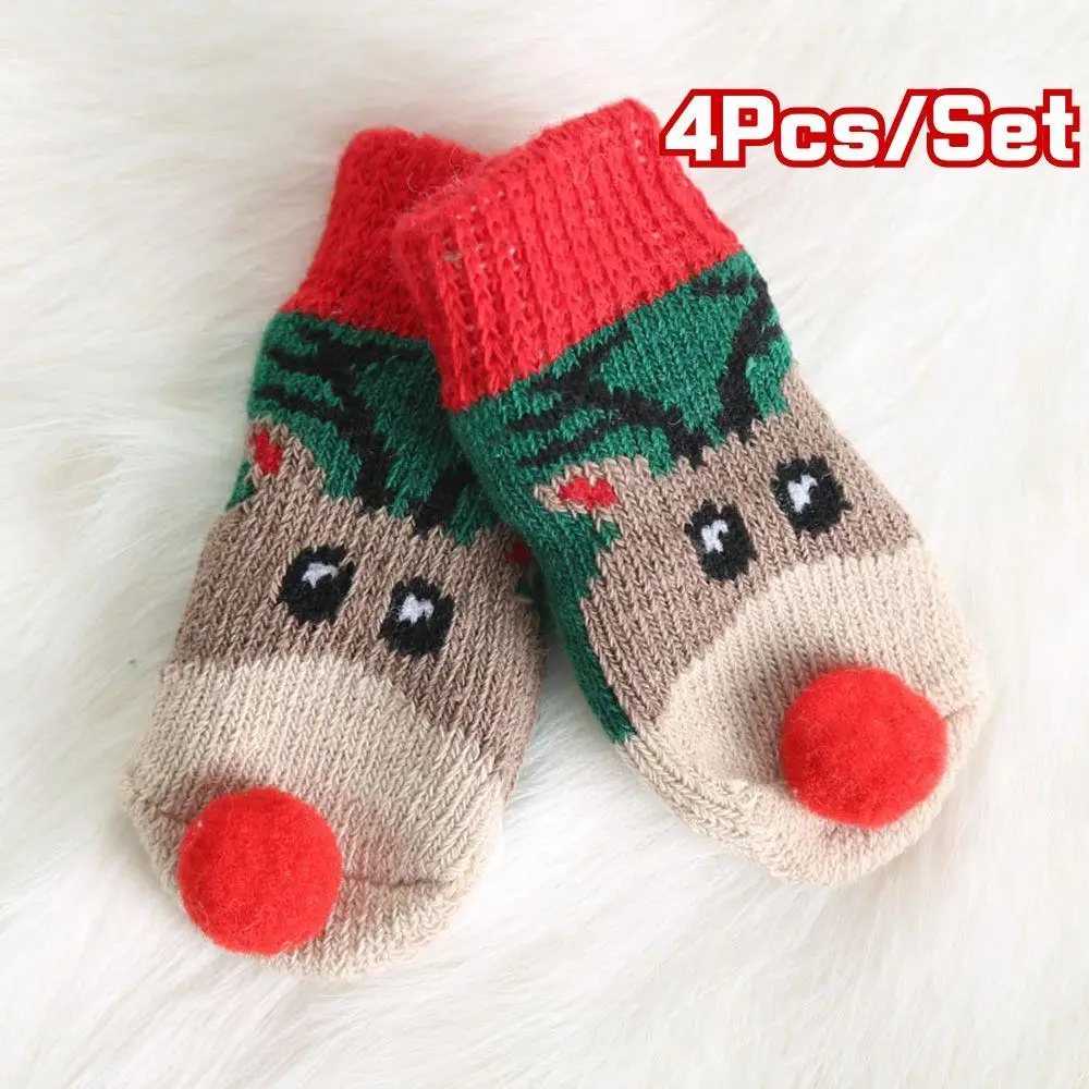 Лидер продаж 4 шт. рождественские вязаные носки для домашних животных обувь собак