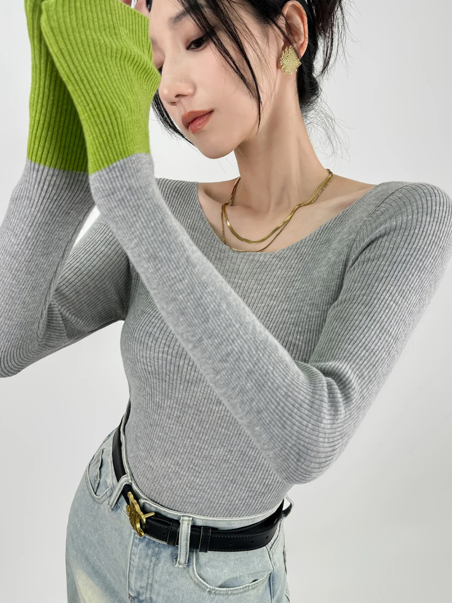 Двойной Z Ретро контрастного цвета с вышивкой на рукавах в тонкую полоску вязаный