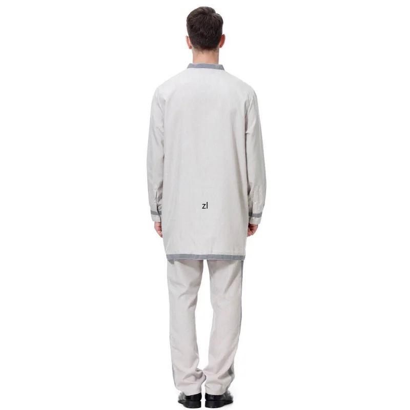 Ramadan  Muslim Men Jubba Thobe 2 Piece Set Saudi Arabia Djellaba Pakistan Kaftan Dubai Abaya Tops&pant Islamic Worship Service