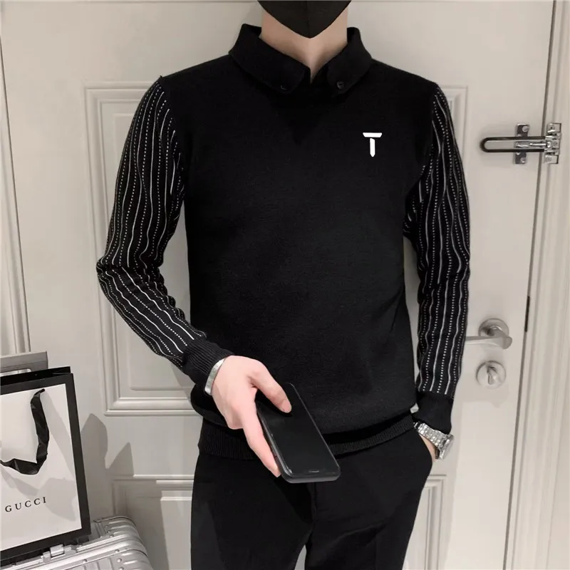 Men's long sleeved sweaters, casual golf clothing, embossed, margarine, autumn and winter