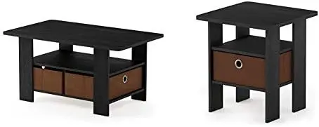 Coffee Table with Bin Drawer, Americano/Medium Brown & Andrey End Table/Side Table/Night Stand/Bedside Table with Bin Drawer Com