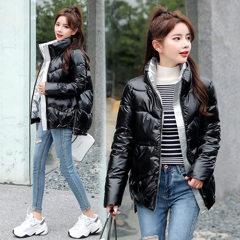 2022 Autumn Women's Winter Coats Fashion Glossy Stand Collar Parkas Winter Jacket Women Shinny Padded Cotton Coat