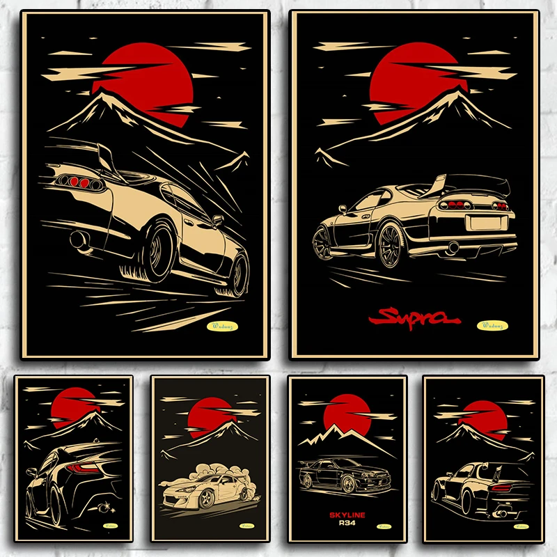 

Ретро-постер в японском стиле для украшения дома и гоночных автомобилей, Художественная Картина на холсте для бара, кафе, декор комнаты, настенные наклейки, постеры