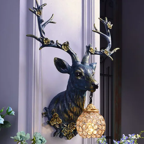 Креативная настенная лампа в скандинавском стиле с цоколем Е27 и оленем, настенное освещение с дистанционным управлением для спальни, гостиной