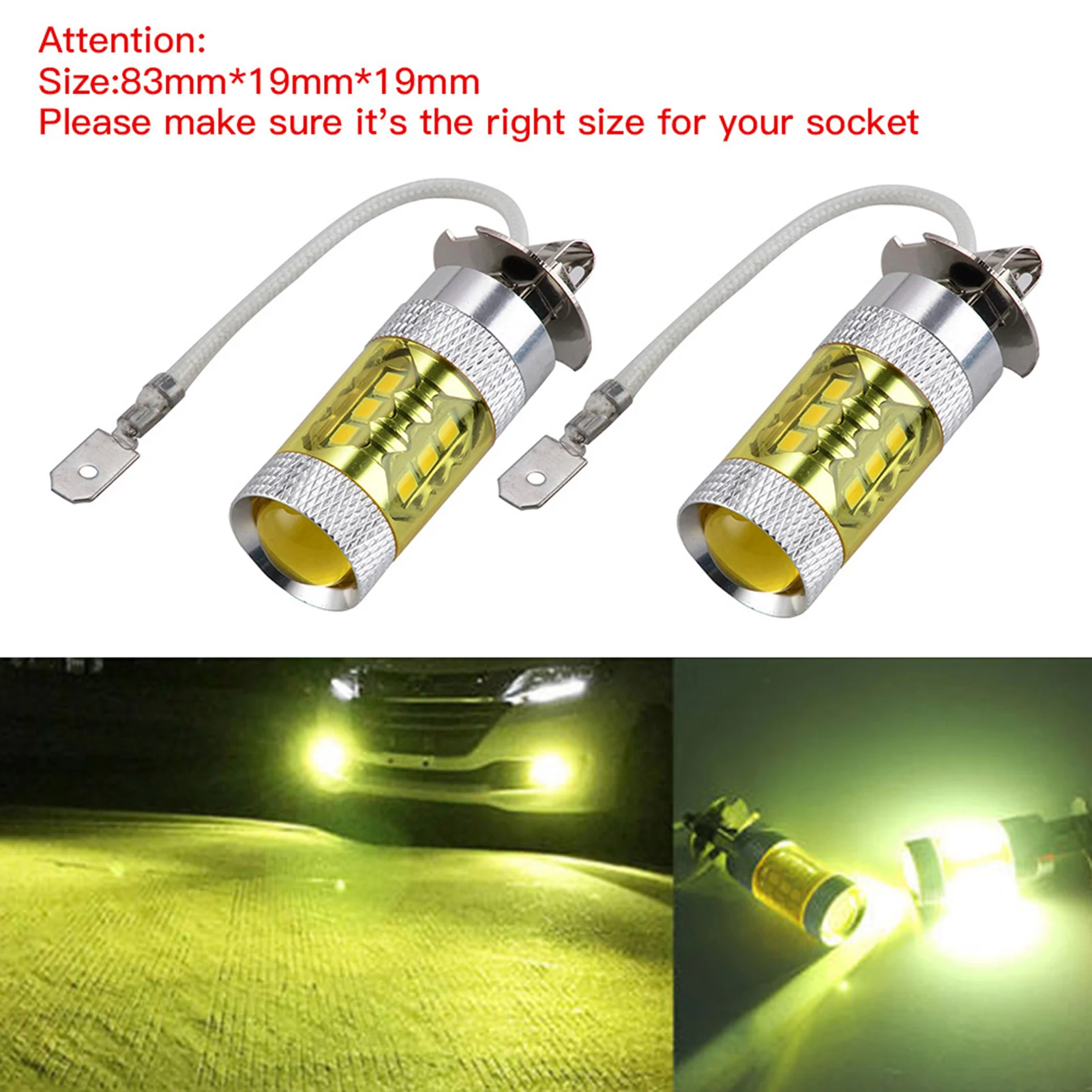 

2pcs LED Fog Lights H3 80W 16 LED Car Fog Light Bulb Yellow White Lighting High Power Car Truck Automobiles Accessories