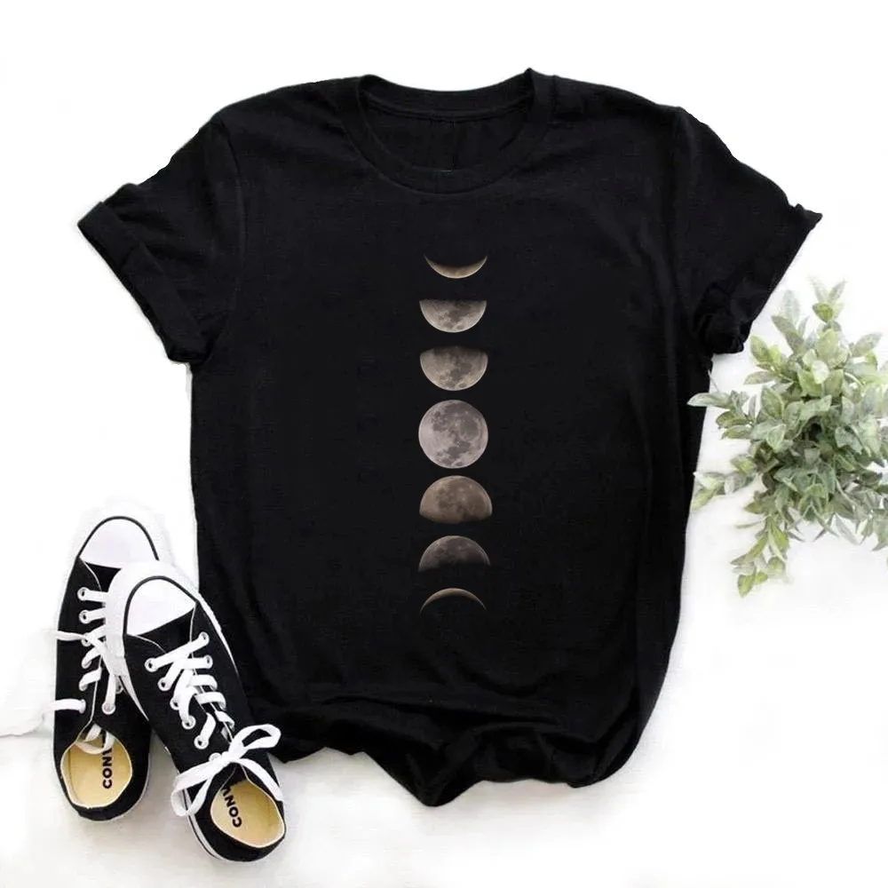 Moon Phase Planet Women Print T Shirt Short Sleeve Shirts Summer T-Shirt Tops Casual Shirt Eclipse Graphic Tops Tees