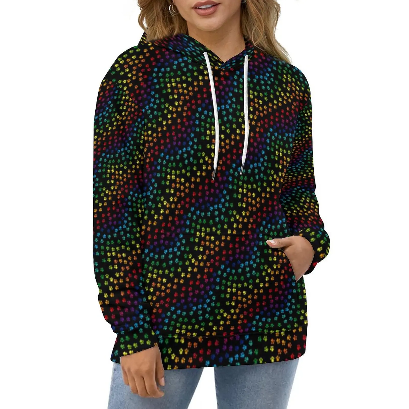 

Dog Paws Print Hoodies Spring Rainbow Puppy Harajuku Oversize Hoodie Couple Long Sleeve Kawaii Printed Casual Hooded Sweatshirts