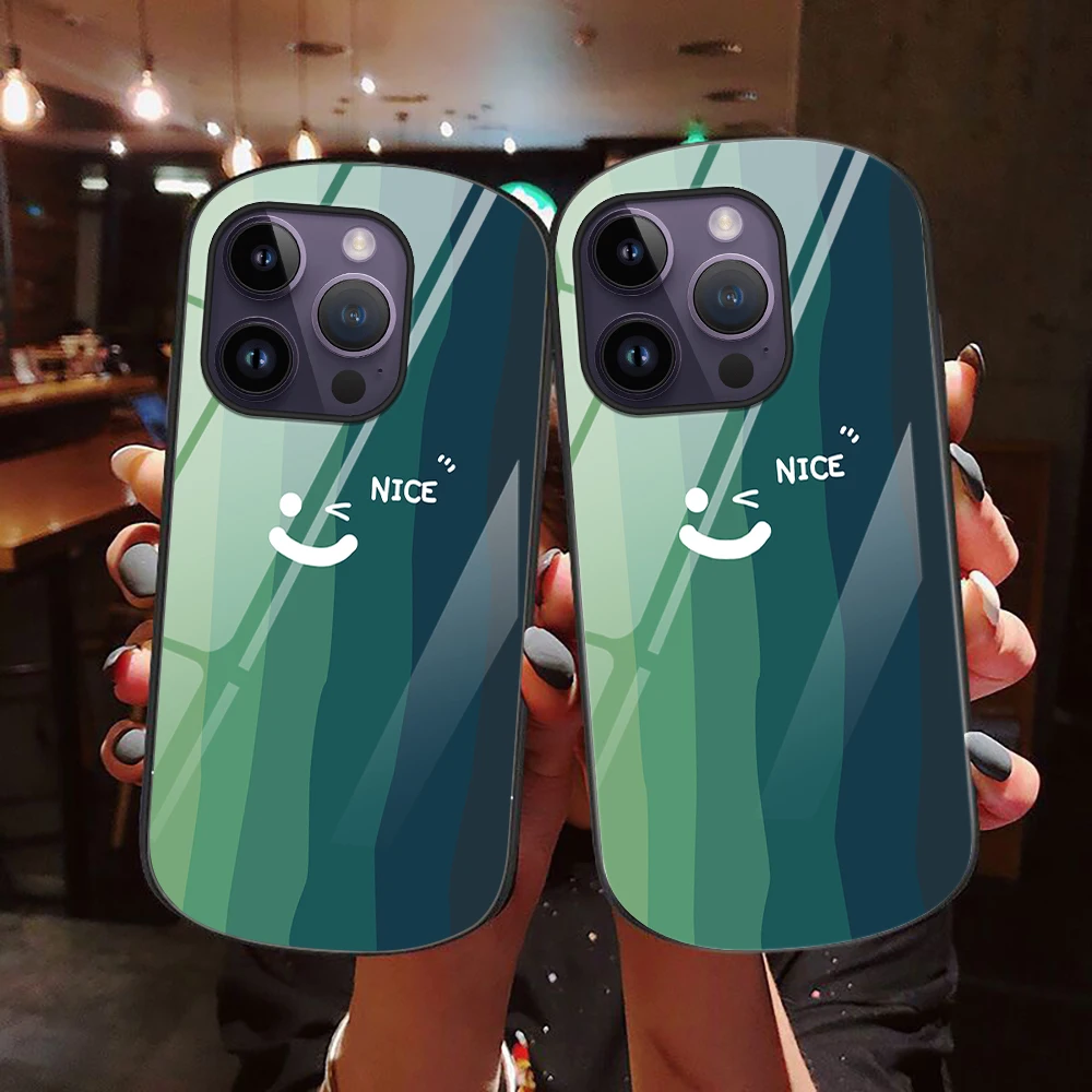 

Smiling Face Phone Case for Iphone 14 11 13 12Mini Pro Max XS X XR 7 8Plus SE2022 2020 Luxury Oval Tempered Glass Cover Capas