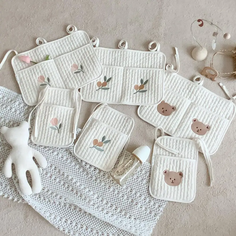 

Baby Bed Hanging Storage Bag Cotton Newborn Crib Organizer Toy Diaper Pocket for Crib Bedding Set Accessories nappy store bags