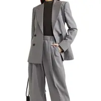 Grey Notched Lapel Lady Jacket Pant Suits For Weddings Womens Business Blazer Female Coat Trouser Tuxedo(Jacket+Pant)