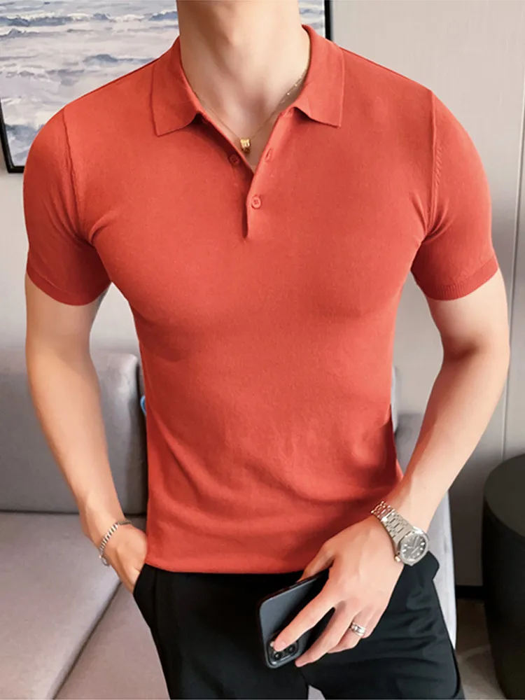 

M-4XL Summer Men's Knit Polo Shirt Short Sleeve Breathable 6 Colors Slim Fit Versatile Polo Stretch Men's Summer Clothing