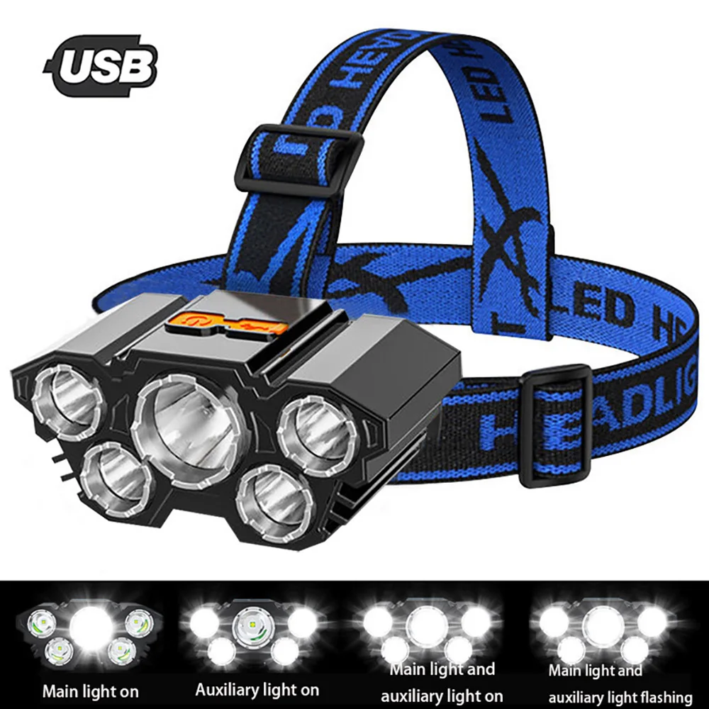

Headlamp High Power Led Headlight Rechargeable Head Front Powerful Flashlight Lantern Waterproof For Fishing Hiking Camping Lamp