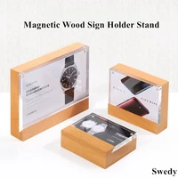 90x55mm table top mini wood acrylic sign holder display stand plastic price label paper card holder tags