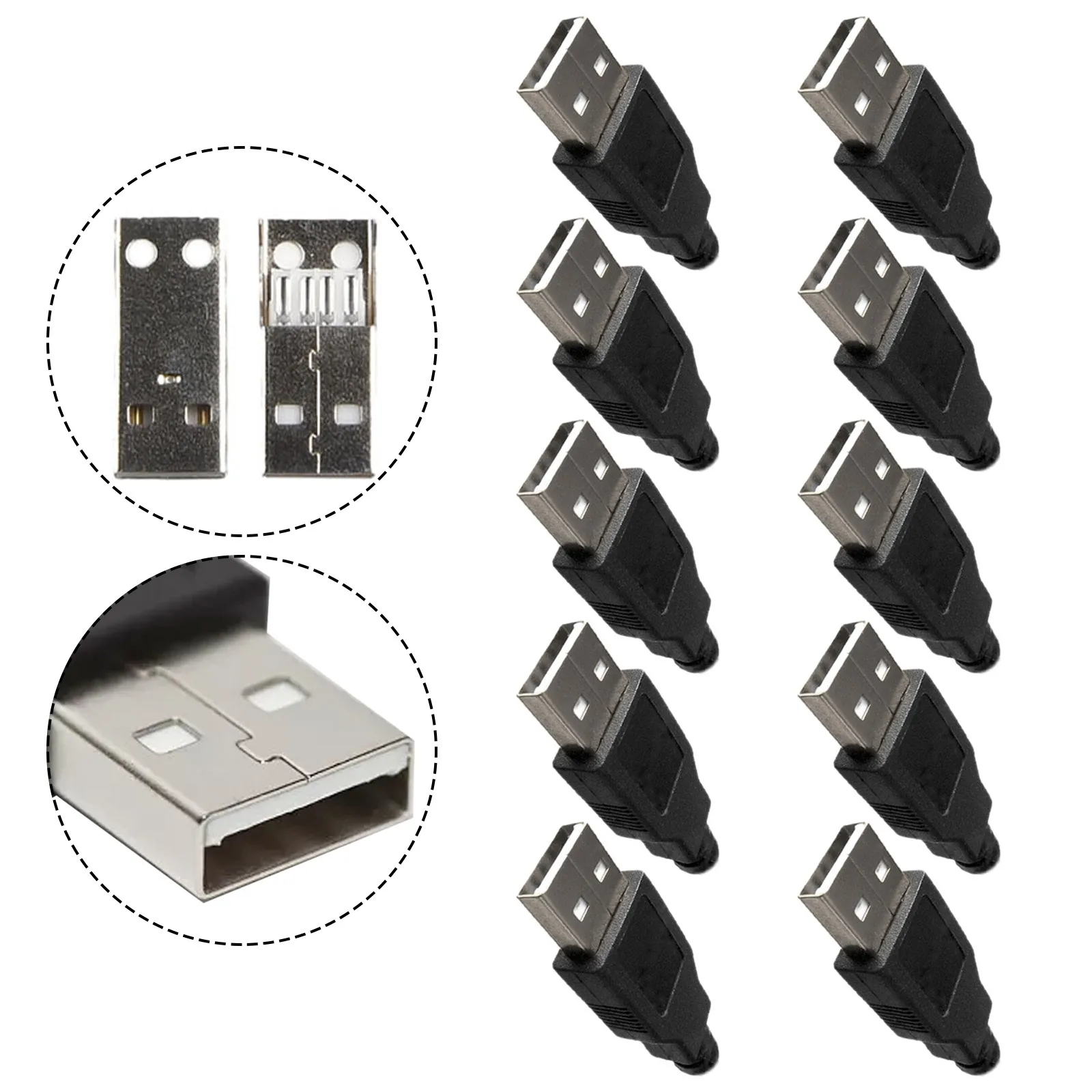 

10PCS USB 2.0 Male Head Connector A Type Male 4Pin Plugs Welding Line With Plastic Shell MBI Male Connectors Welded Type