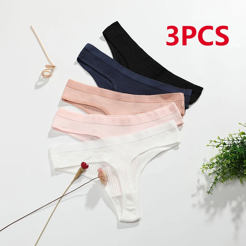 

3pcs Cotton Thong Panties Women's Lingerie Sexy Panties Women's Thongs Solid Color Panties Low Waist Thongs Women Panties