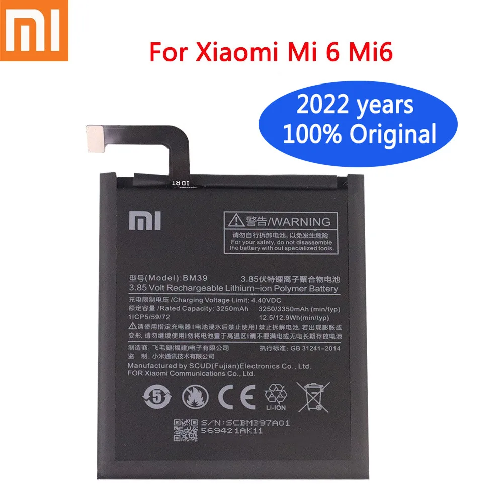 

Оригинальный аккумулятор BM39 Xiao mi 2022 года 3250 мАч для Xiaomi 6 Mi 6