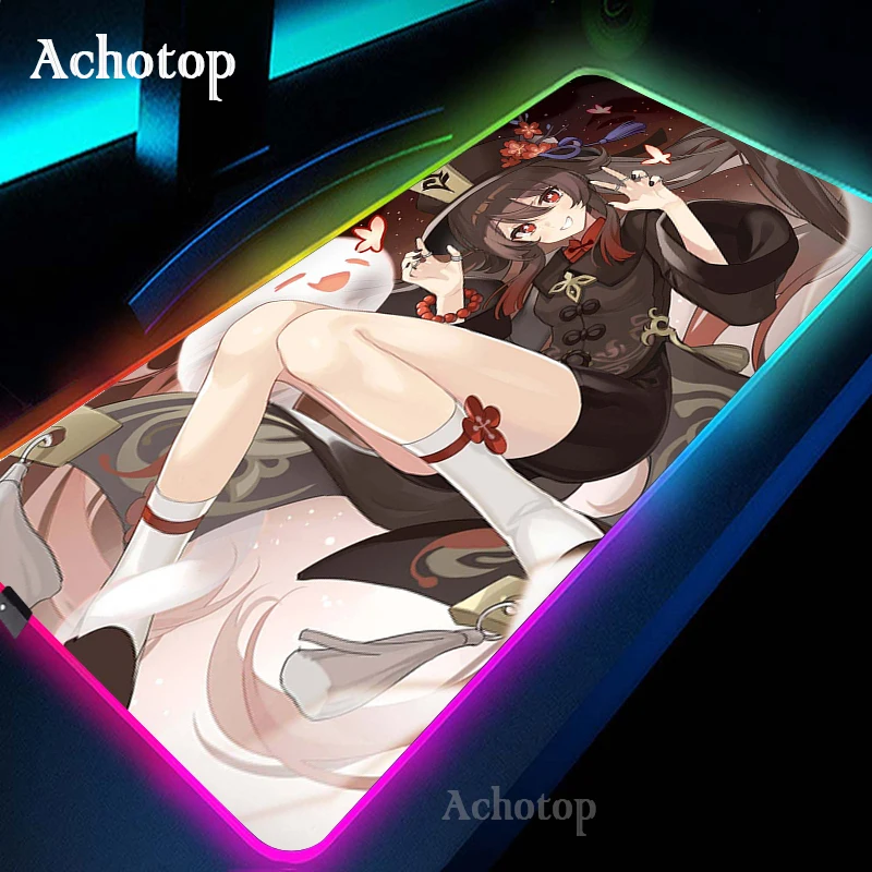 hu tao genshin impact 80x30cm computer gaming mouse pad rgb pc laptop gamer mousepad anime antislip large led carpet mat backlit free global shipping