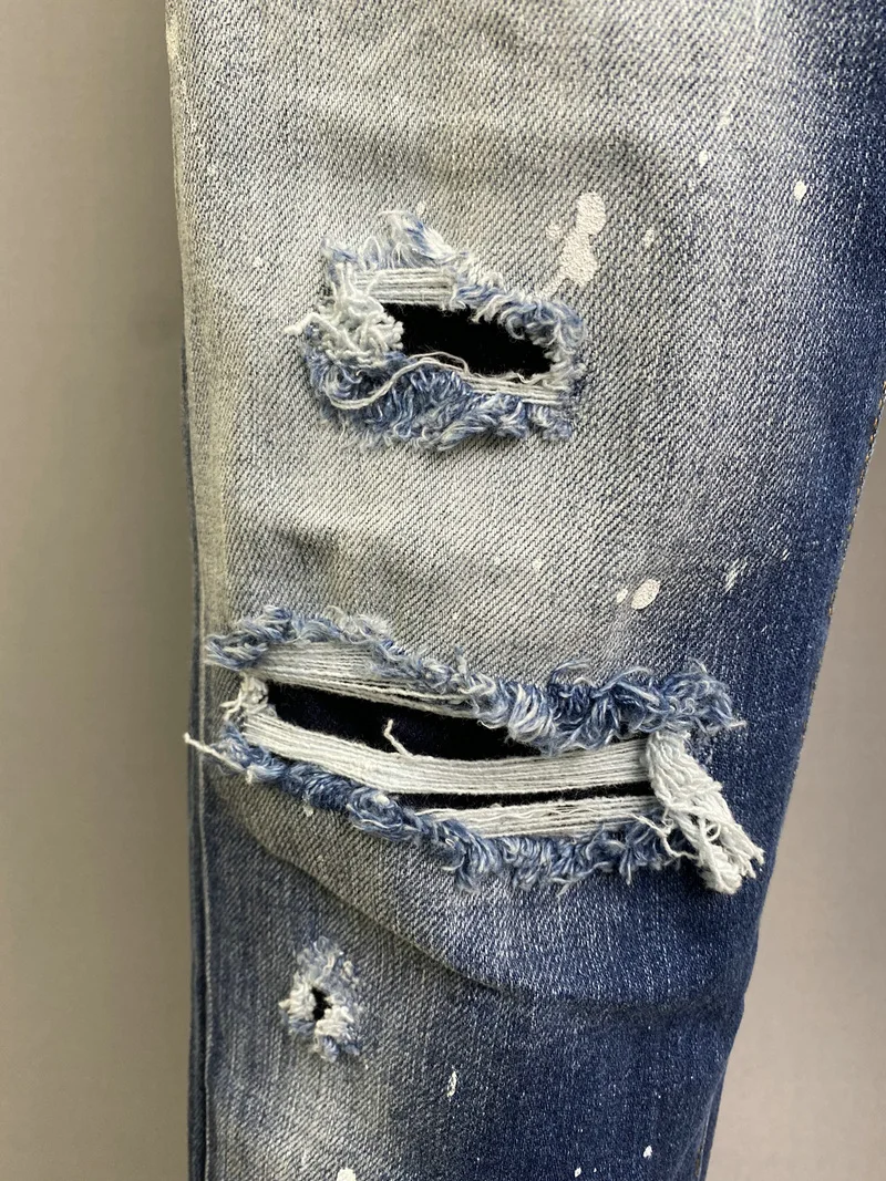 Dsquared2 Classic Men's Ripped Jeans Jogging Track Pants Frayed Holes Patch  Jeans 9825