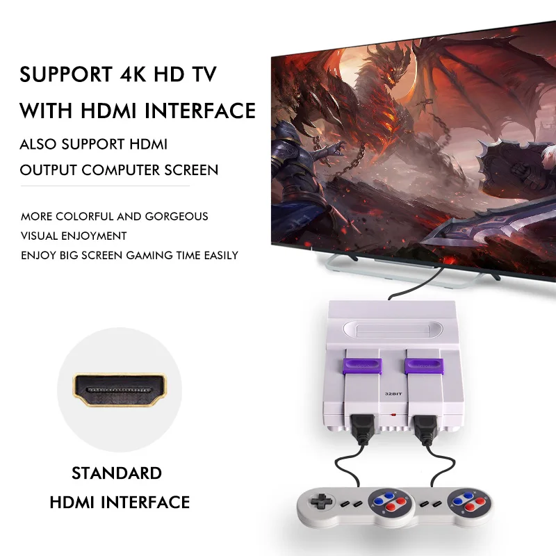 32-битная ностальгическая ТВ-видео игровая консоль с поддержкой 4K HDMI TV и