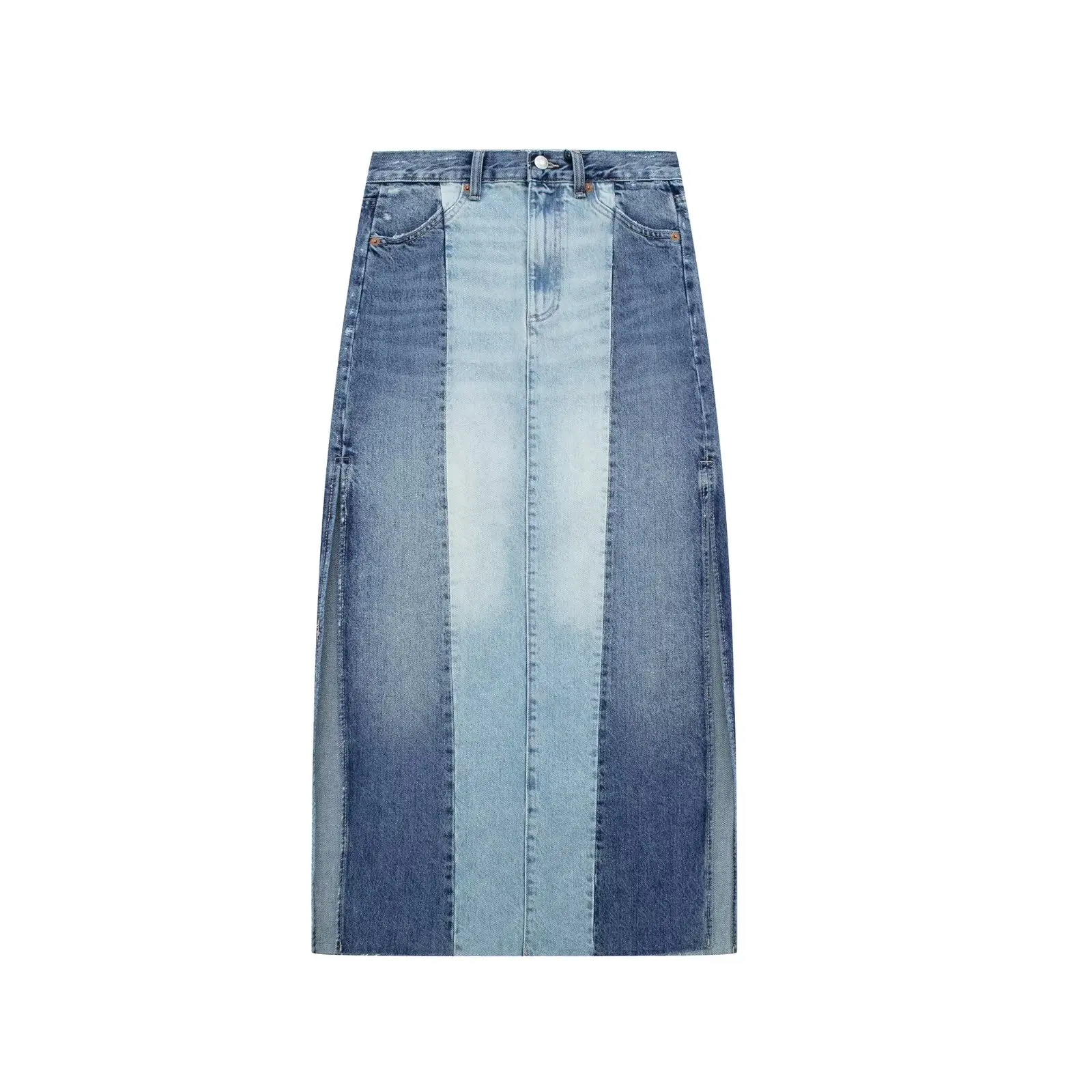

Women 2023 New Chic Fashion Patchwork Cowboy One Side of the Body Skirt Vintage High Waist Pocket Zipper Female Skirts Mujer
