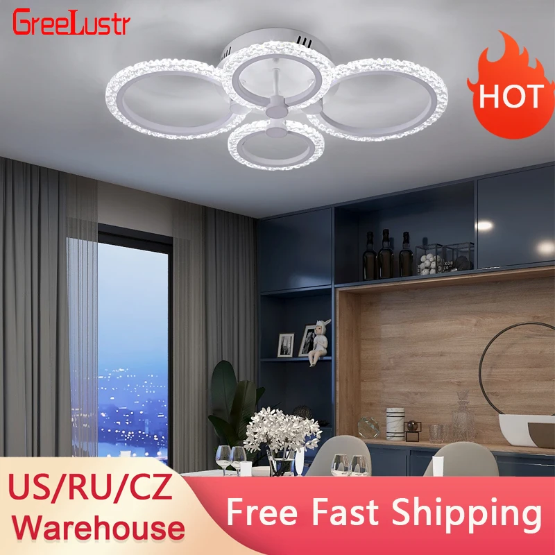 Modern Ring Ceiling Lamp Acrylic Indoor Chandeliers For Dining Room Lamp Crystal Chandelier Led Plafon For Home Simpl Dimmer