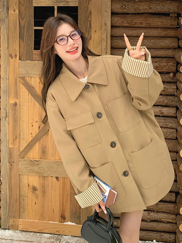 Корейская серия хаки пуховик-карго Parker женская зима 2024 новый дизайн повседневный