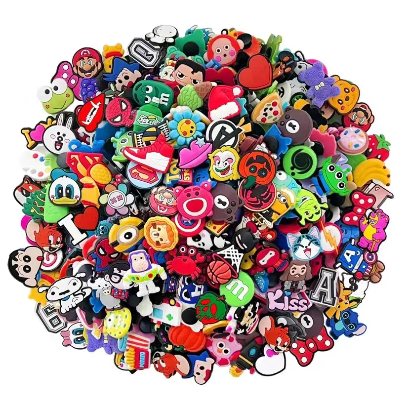 Hot 20-300PCS jibz Wholesale Random Animal fruit and animationShoes Charms Decrations For Croc clogs Buckle Kids X-mas Gifts