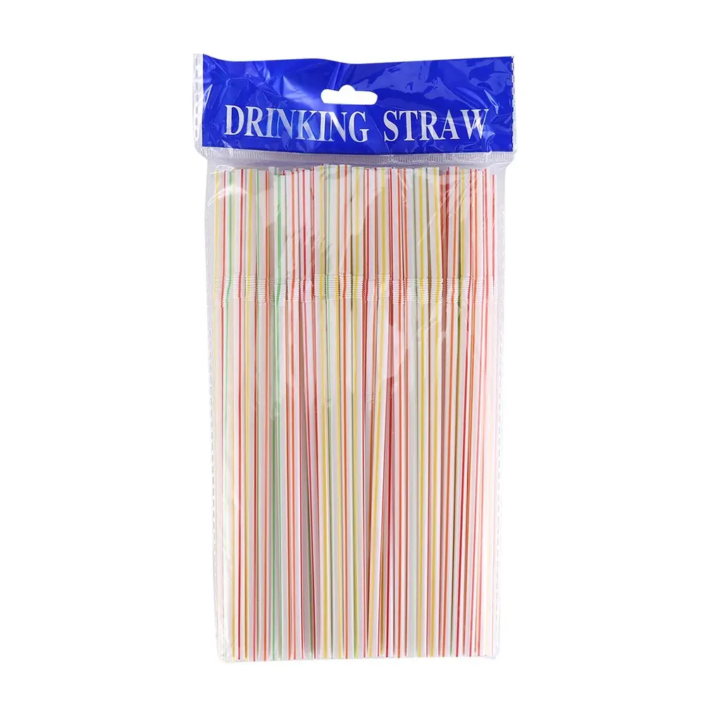 

100Pcs/Bag Plastic Drinking Straws Multi-Color Striped Kitchen Beverage Straw Bendable Disposable Straws Events Party Supplies