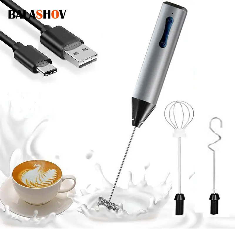 3 In 1 Portable Electric Milk Frother USB Stainless Steel Milk Frother Maker Handheld Foamer Egg-whisk Coffee Frothing Wand