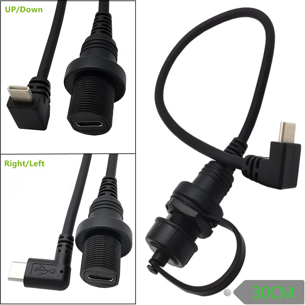 

USB3.1 type-c Male to Female 90 Angle AUX Flush Panel Mount Extension Cable for Car Truck Boat Motorcycle Dashboard 0.3M