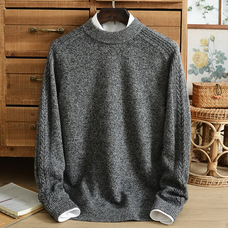 Pure cashmere sweater men's thickened half turtleneck thick needle twist bottoming warm pullover twist flower knitted sweater