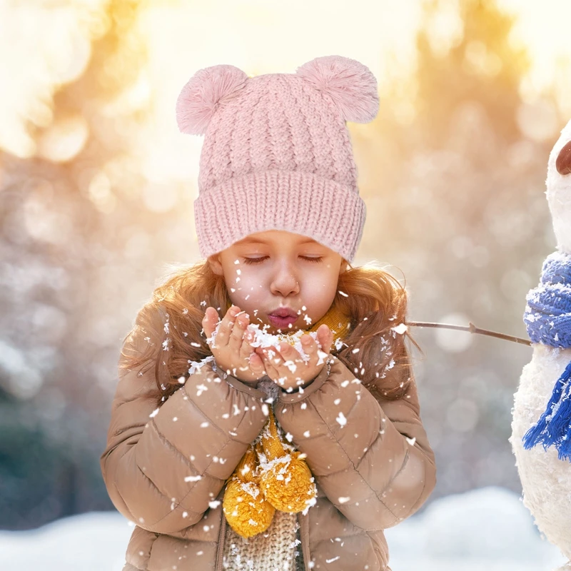 

Детская шерстяная вязаная шапка, твист тканая шапка с двумя помпонами для мальчиков и девочек, Осень-зима