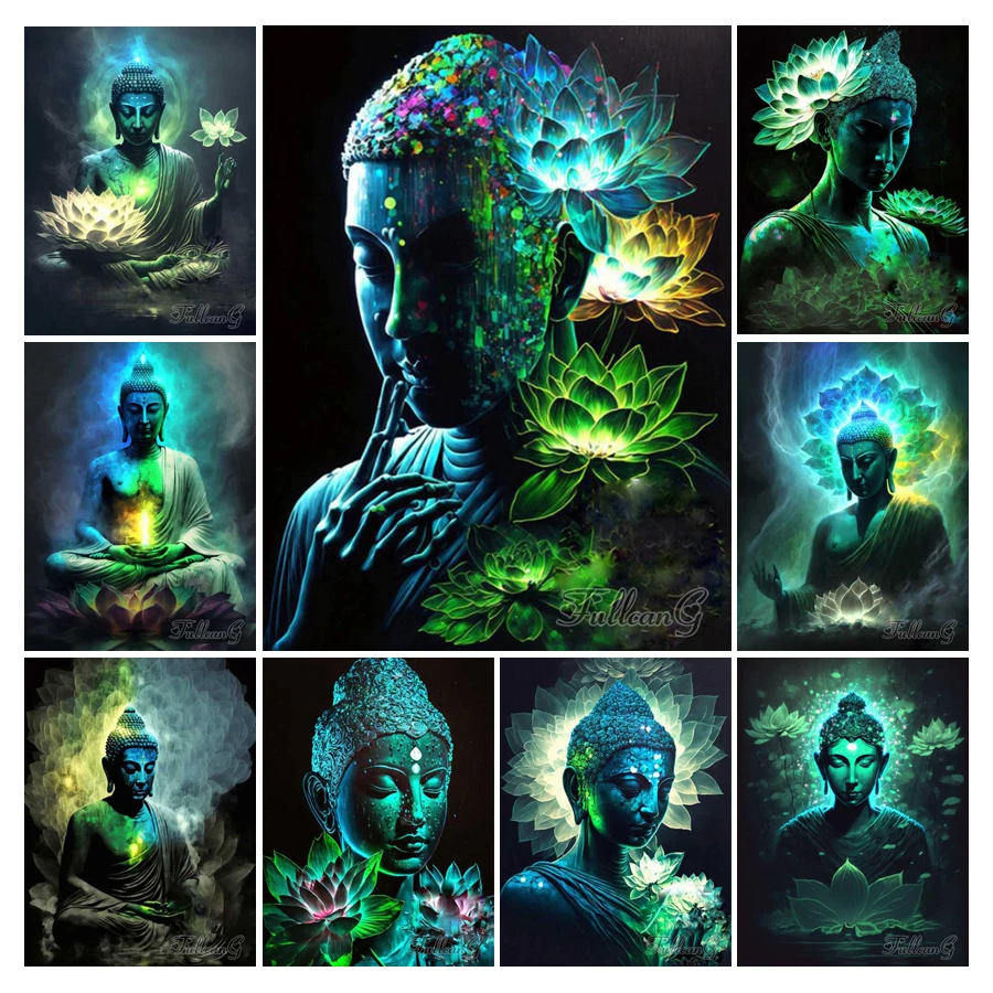 

FULLCANG Buddha Lotus Diamond Painting Cross Stitch Flower Diy Full Mosaic Embroidery Religious Buddhist Icons Wall Decor FG1705