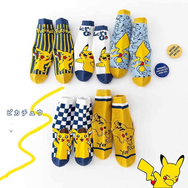 

5pcs Kawaii Pokemon Anime Socks Pikachu Cartoon Children's Socks 1-12 Years Old Warm and Breathable Student Children's Socks