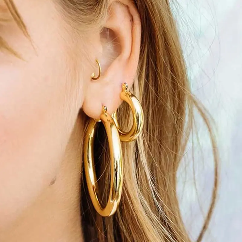 

1 Pair Big Gold Hoops Earrings Thick Tube Round Circle Rings Earrings For Women Zinc Alloy Trendy Hip Hop Rock
