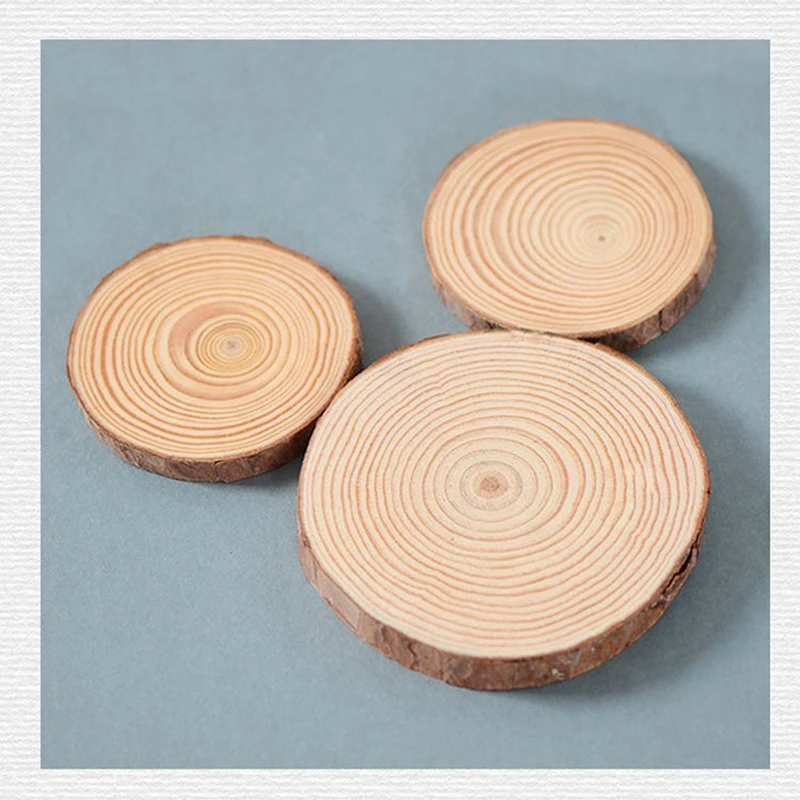 

5pcs Natural Pine Round Unfinished Wood Slices Circles With Tree Bark Log Discs DIY Crafts Wedding Party Painting