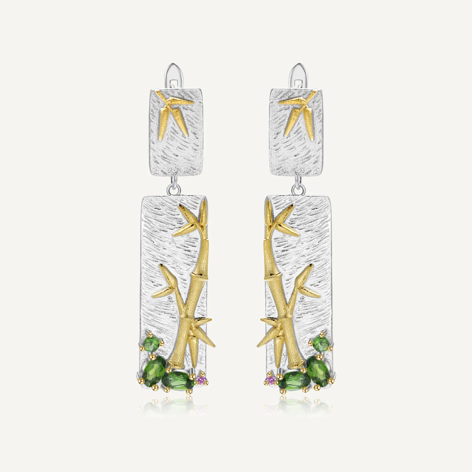 

Женские серьги-капли GEM'S BALLET из стерлингового серебра 925 пробы ручной работы из бамбука 1.2Ct натуральный хром диопсайд драгоценный камень юве...