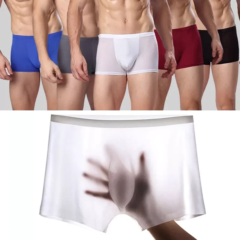 Silk Men Underwear Ultra-thin Translucent Sexy Men's Panties Boxer Short Comfortable Breathable Cool Underpants Hombre 3XL