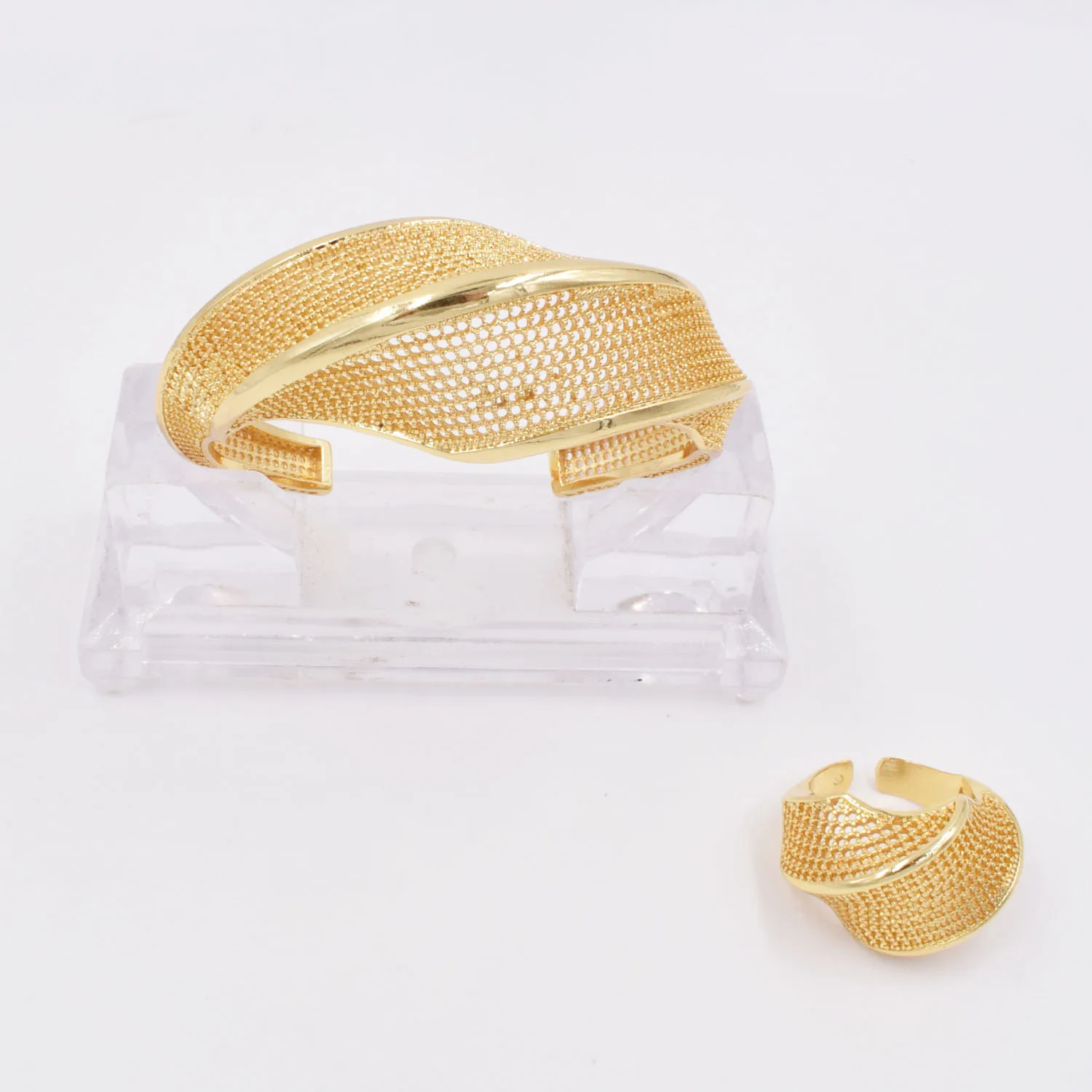 

NEW High Quality Ltaly 750 Gold color Jewelry Set For Women african beads fashion Bracelet RING jewelry