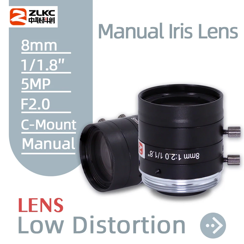 

Объектив ZLKC 8 мм 5MP 1/1,8 дюйма FA Высокопроизводительный объектив F2.0 с ручной диафрагмой и креплением C для камер машинного зрения с фиксированным фокусным расстоянием