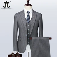 5xl jacket vest pants business formal mens work new lang wedding dress slim korean striped suit 3 piece set prom tuxedo